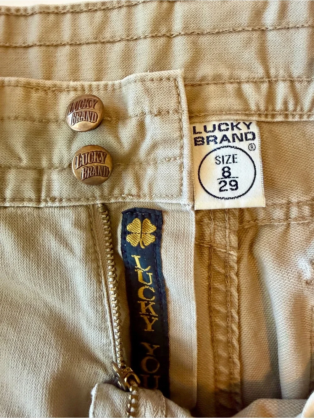 Lucky Brand Khaki Bootcut Pants Cotton Utility Cargo Size 29/8 EUC MidRise Tan